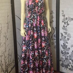 Aidan Mattox Sleeveless Maxi Dress - Black with Pink Floral NWT